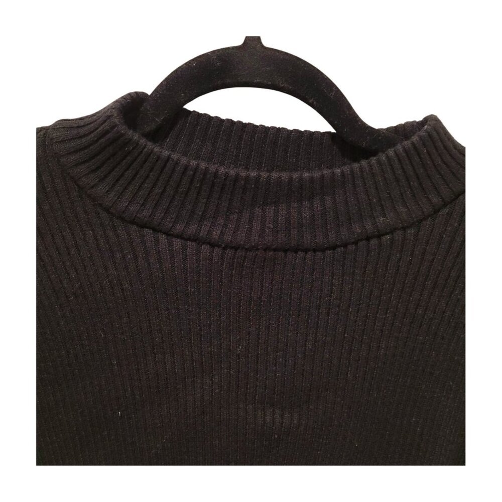 Joie Black Rib Knit Crop Top Overlap Front Long Sleeve Crew Neck Size L - Picture 6 of 8
